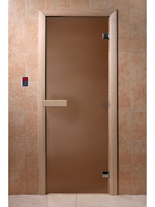 Дверь для сауны DoorWood (ДорВуд) "Бронза матовая" 1900х700, 6мм, 2 петли, коробка хвоя